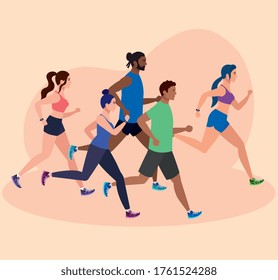 people running, group persons in sportswear jogging, people athlete, sporty persons vector illustration design