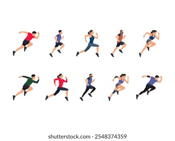 People Running Illustration Element Set
