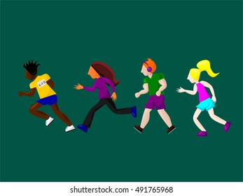 People running, jogging and walking