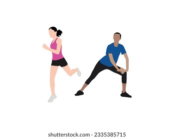 People. Running man running jogging. running sport concept. 
side view of running woman. Dynamic Movement, vector, illustration.