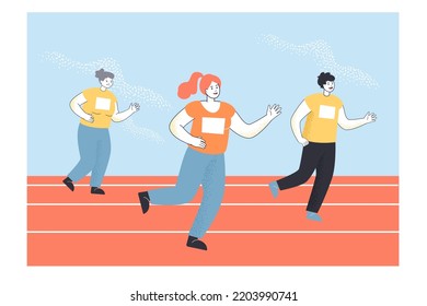 People Running Marathon Flat Vector Illustration. Young And Elderly People Competing, Doing Sport Or Cardio Workout. Competition, Fitness Concept For Banner, Website Design Or Landing Web Page