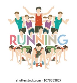 People running, Marathon Runner with text Running graphic vector