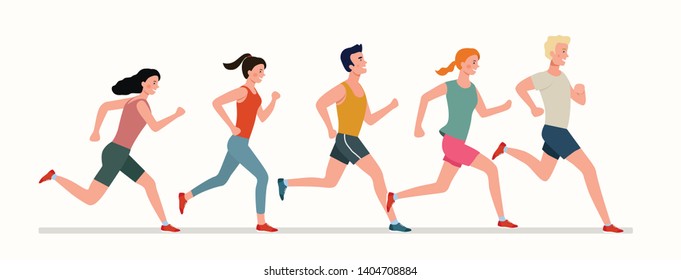 People running marathon. Vector flat style illustration