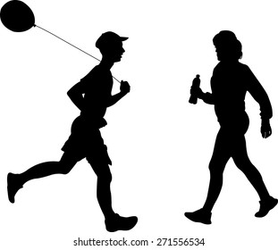 people running marathon vector silhouette