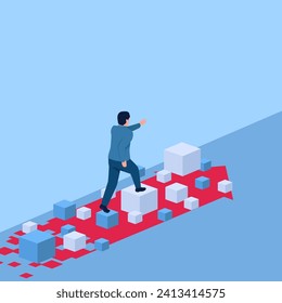people running on digital cubes, a metaphor of digital transformation. Simple flat conceptual illustration.