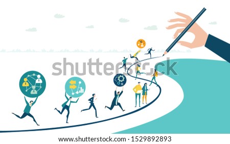 People running on the line, which was grown by businessman. Support, help and advisory concept. 