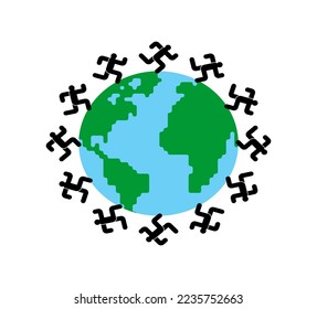People are running on planet earth. Running around planet