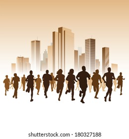 People running on a street. Vector illustration