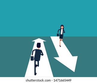 People running in the opposite direction. Vector illustration business contrasts concept, Crossing, Strategy, Growth, Happy flat cartoon style design.