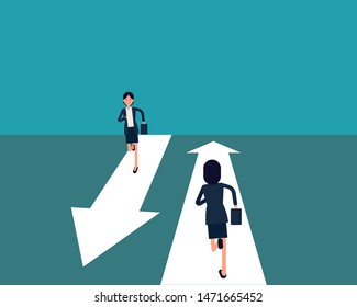 People running in the opposite direction. Vector illustration business contrasts concept, Crossing, Strategy, Growth, Happy flat cartoon style design.