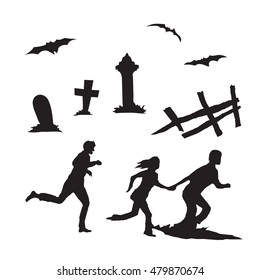 People running and other Halloween elements