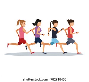 People running over white background