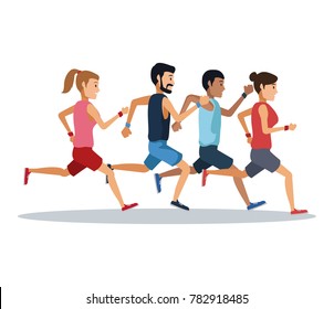 People running over white background