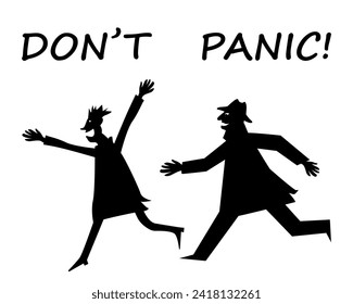 People are running in a panic.A comical illustration in silhouettes.Vector.