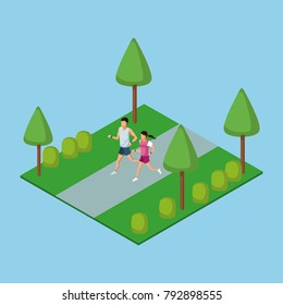 People running in park 3d