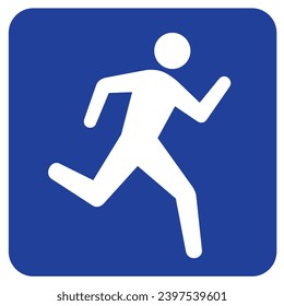 People Running Sign, vector image isolated white on blue background.eps