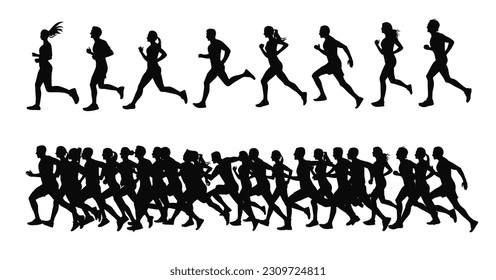 People running silhouette, running contest