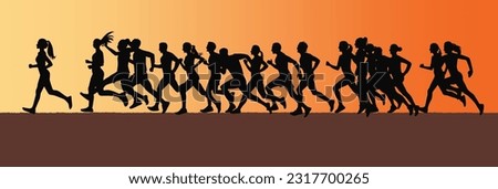 People running silhouette, running contest