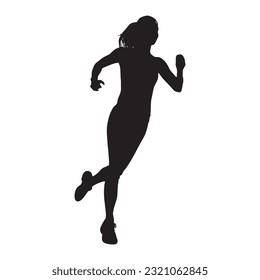 people running silhouette isolated black on white background vector illustration