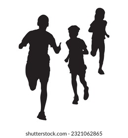 people running silhouette isolated black on white background vector illustration