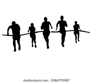 People running silhouette isolated black on white background vector illustration Winner Free Vector