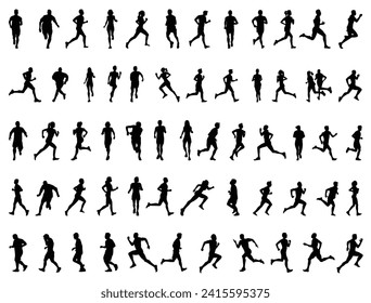 People running silhouette vector art