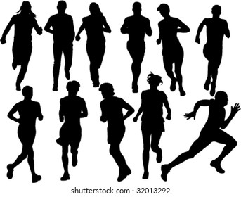 people running silhouettes