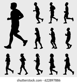 People Running Silhouettes Vector