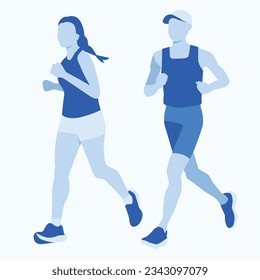 People running in sportswear competition in race, monotone color vector illustration flat graphic