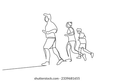 people running together doing sports outside marathon lifestyle line art