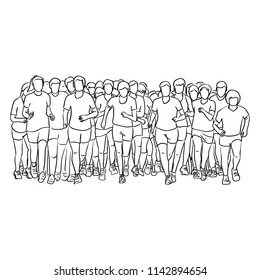 people running together vector illustration sketch doodle hand drawn with black lines isolated on white background