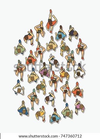 People running top view, marathon bird eye view graphic vector