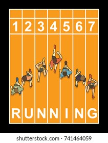 People running top view with text graphic vector