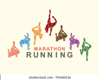 People running top view with text graphic vector