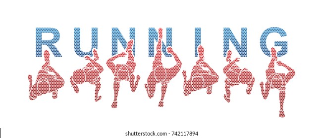 People running top view with text designed using geometric pattern graphic vector
