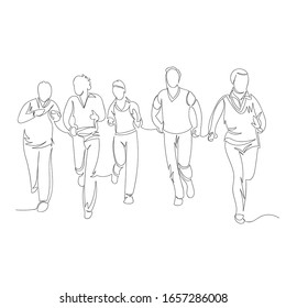 people are running. vector contour image of a group of people. one continuous line