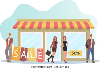 People Rush To The Sale.Black Friday And Big Discounts.Attracting Clients And Training Staff .Flat Vector Illustration.