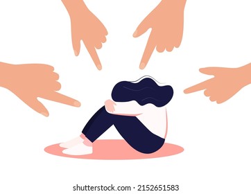 People s hands point to the girl. It is a non-confident woman. People s opinion and the pressure of society. Shame. Flat vector Flat Vector Eps 10