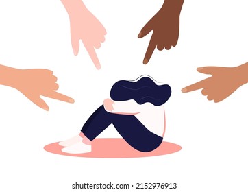 People s hands point to the girl. It is a non-confident woman. People s opinion and the pressure of society. Shame. Flat vector Flat Vector Eps 10