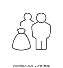 People with sack line outline icon isolated on white