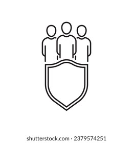 people safety icon, community care, person group save, protection team, thin line symbol - editable stroke vector illustration
