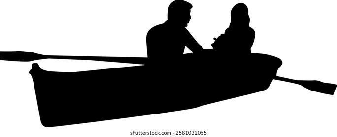 people sailing in a boat silhouette on a white background vector