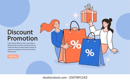 Personas con venta. Mujer con bolsos de compras coloridos. Descuentos y promociones. Marketing y comercio. gran signo de venta Black Friday holiday. comprar regalos o regalos. Oferta especial. Ilustración vectorial.