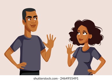 
People Saluting Each other Vector Cartoon Characters. Cheerful couple being respectful and socially gracious 
