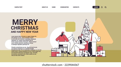 people in santa hats drinking champagne businesspeople celebrating corporate party new year christmas holidays celebration