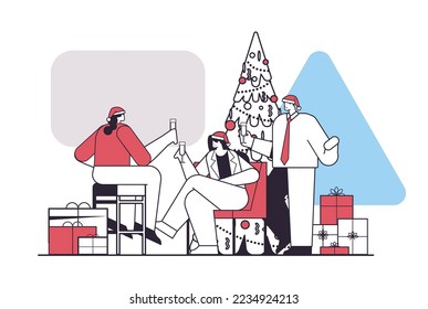 people in santa hats drinking champagne businesspeople celebrating corporate party new year christmas holidays celebration