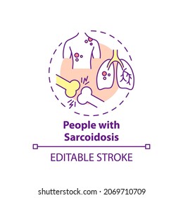 People with sarcoidosis concept icon. Pulmonary rehabilitation abstract idea thin line illustration. Lungs and skin bumps. Chronic disease. Vector isolated outline color drawing. Editable stroke