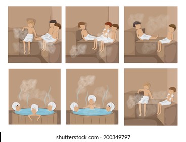 People In Sauna Set - Isolated On White Background - Vector Illustration, Graphic Design Editable For Your Design