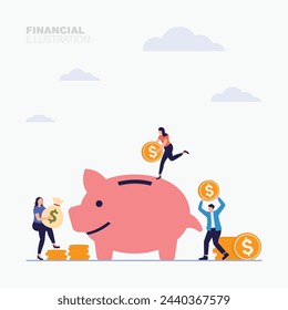 People save money and investing concept illustration