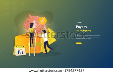 People save payday money, saving salary money illustration for business concept